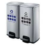 Stainless Steel Pedal Trash Can Large Wet And Dry Double Bucket With Lid Garbage Sorting Box 60 Liters Sand Silver Steel 【641*290*690 mm】