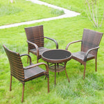 Outdoor Table And Chair Rattan Chair Outdoor Rattan High Back Armchair (2 Chairs 1 Table 60 CM Round Transparent Table) Brown Coffee Color