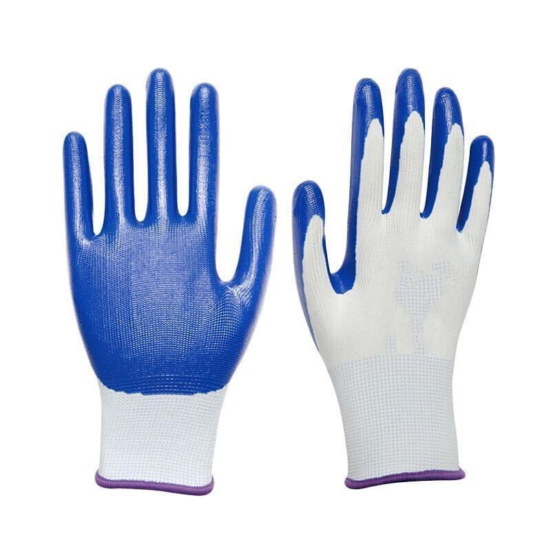 Nitrile Impregnated Labor Protection Gloves Anti-skid Wear-resistant Oil-resistant Acid And Alkali Resistant Gloves Working Labor Protection Gloves Blue 12 Pairs M Size