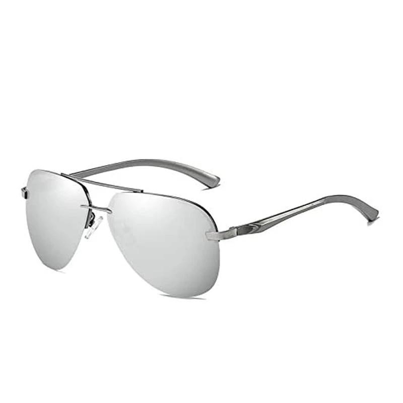 NALANDA Silver Polarized Aviator Sunglasses UV400 Mirrored Lens Metal Frame, Double Bridges Mens Womens Glasses For Outdoor Travel Driving Daily Use