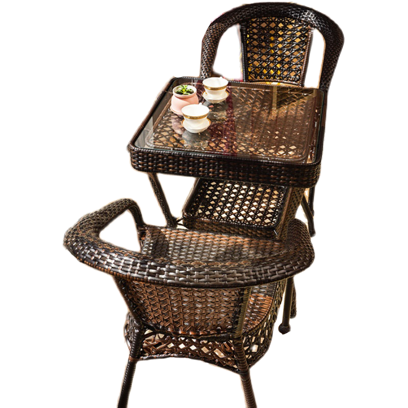Balcony Table And Chair Small Tea Table Rattan Chair Leisure Tea Table Courtyard Rattan Chair 60 Wide Edge Round Table + Two Chairs