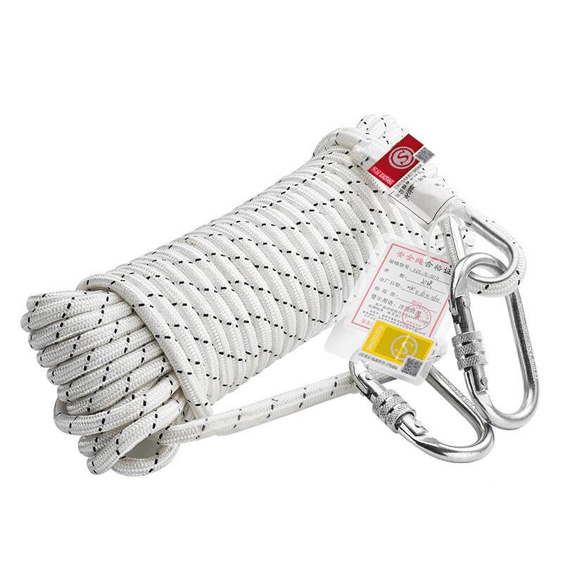96 FT Rock Climbing Rope Safety Rope With Double Hooks 12mm Outdoor Survival Fire Escape Safety Rope