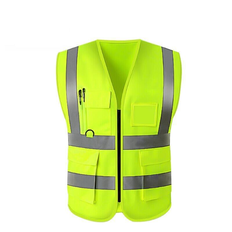 Reflective Vest Reflective Clothing Traffic Cycling Vest Car Safety Warning Vest Police Sanitation Construction Duty Safety Suit Fluorescent Mesh Multi-pocket Zipper