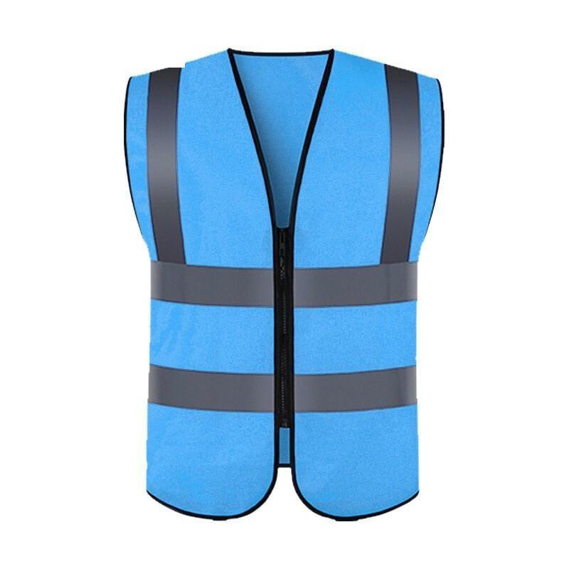 Reflective Vest Zipper Safety Vest Fluorescent Blue Traffic Safety Warning Vest 4 Reflective Strips Sanitation Construction Riding Safety Suit