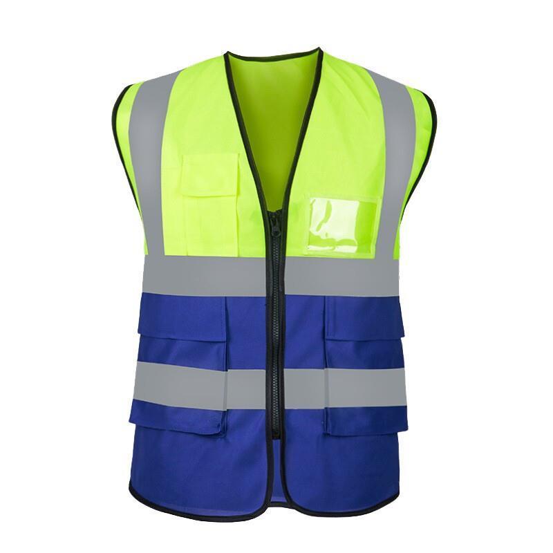 10 Pieces Reflective Vest Fluorescent Green With Blue Safety Vests Safety Suit Eulti Pocket Construction Reflective Vest - Green+Blue (With Pocket)