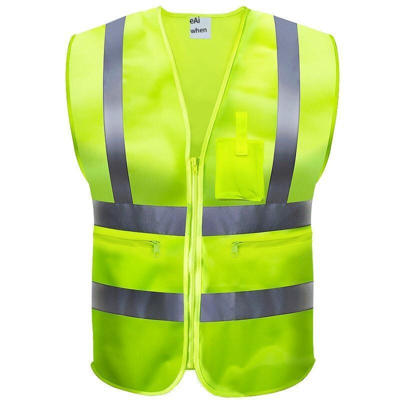 Multi Pocket Safety Vest Reflective Vest for Sanitation Road Construction Rescue Night Runing Riding - Fluorescent Yellow
