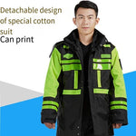 Reflective Warning Cotton Padded Garment With Detachable Inner Liner Winter Raincoat Split Type Adult Cold Proof Garment