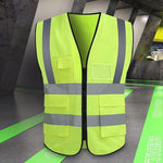 Reflective Vest Safety Protection Multi-Pocket Reflective Vest Zipper Fluorescent Vest Automobile Traffic Safety Warning Emergency Rescue Vest