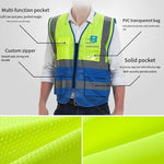 Zipper Multi-Pocket Reflective Vest Safety Warning Vest 4 Reflective Strips for Environmental Sanitation Construction Riding - Fluorescent Yellow+Blue
