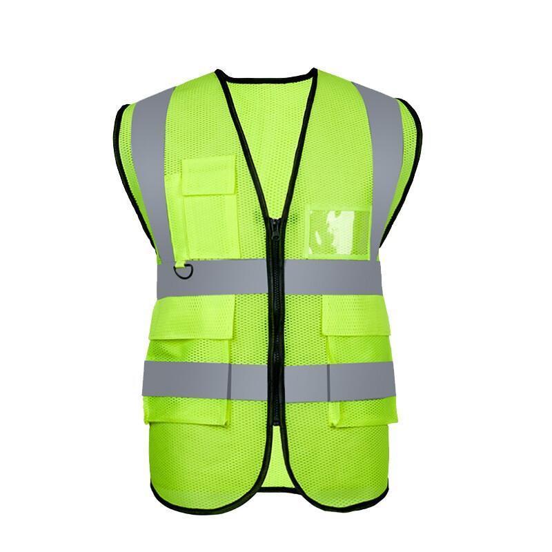 Mesh Pattern Safety Reflective Vest Highlight Safety Suit Multi-Pocket Reflective Vest for Night Working Construction Fluorescent Green (with Pocket)