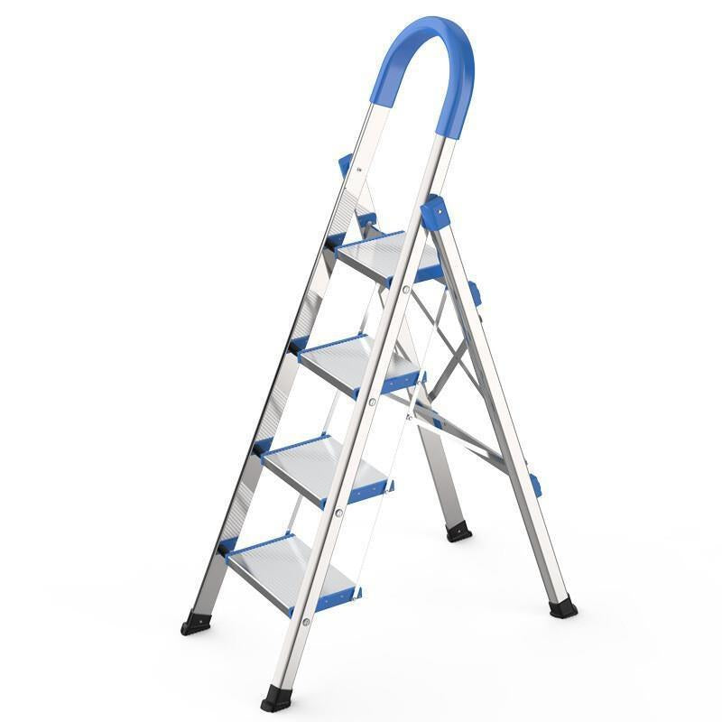 Stainless Steel Multi-function Thickened Miter Ladder Portable Non Slip Ladder Folding Ladder Five Step Blue (Full Step 13cm)