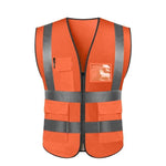 Safety Reflective Vest with Zipper and Pockets Safety Vest Fluorescent Orange Safety Warning Vest 4 Reflective Strips