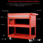 Mobile Tool Car 3 Layer Trolley Repair Tool Car Hardware Tool Storage Cabinet Multi Function Tool Cabinet Parts Cabinet Drawer - Red