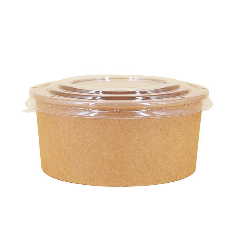 100 Pieces / Pack Kraft Paper Bowl Disposable Bowl Take Away Box Round Thickened Soup Bowl Lunch Box Lunch Box 1500ml With Cover
