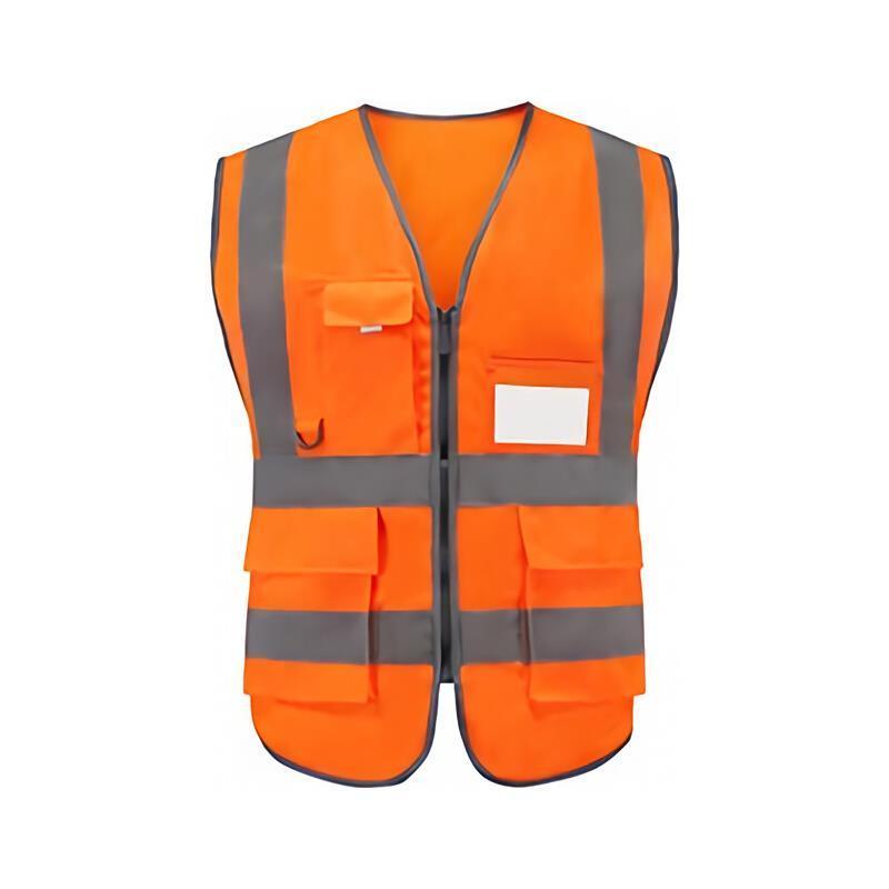 Multi-Pocket Reflective Vest Reflective Back Center Warp Knitted Fluorescent Orange