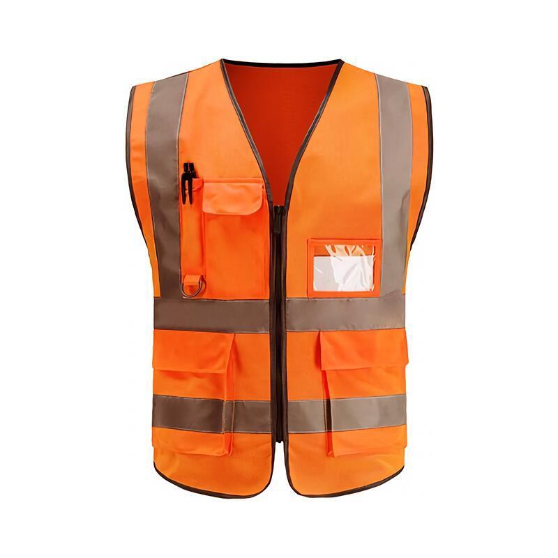Fluorescent Orange Multi-Pocket Reflective Vest Reflective Back Center Warp Knitted