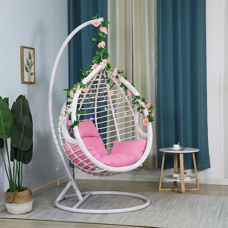 Hanging Chair Hanging Basket Rattan Chair Household Indoor Rocking Lazy Chair Balcony Hammock Thick Rattan Single Person With Armrest White (Large)