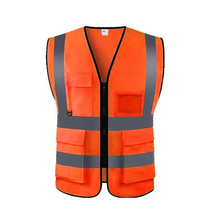 Reflective Vest Traffic Protection Reflective Vest Warning Clothing Construction Road Maintenance Reflective Vest Orange Multi Pocket