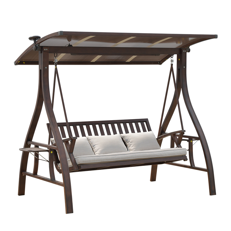 Rocking Chair Recliner Swing Outdoor Courtyard Aluminum Alloy Hanging Rattan Garden Family Villa [upgraded Aluminum Roof + Pedal] Double Seat - With Solar Light