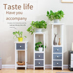 Solid Wood Flower Rack Living Room Flower Rack Storage Rack Flower Pot Rack Lvluo Bonsai Rack Floor Double-layer Drawer Combination Flower Rack Simple White Combination Three Drawers Large One 1m High