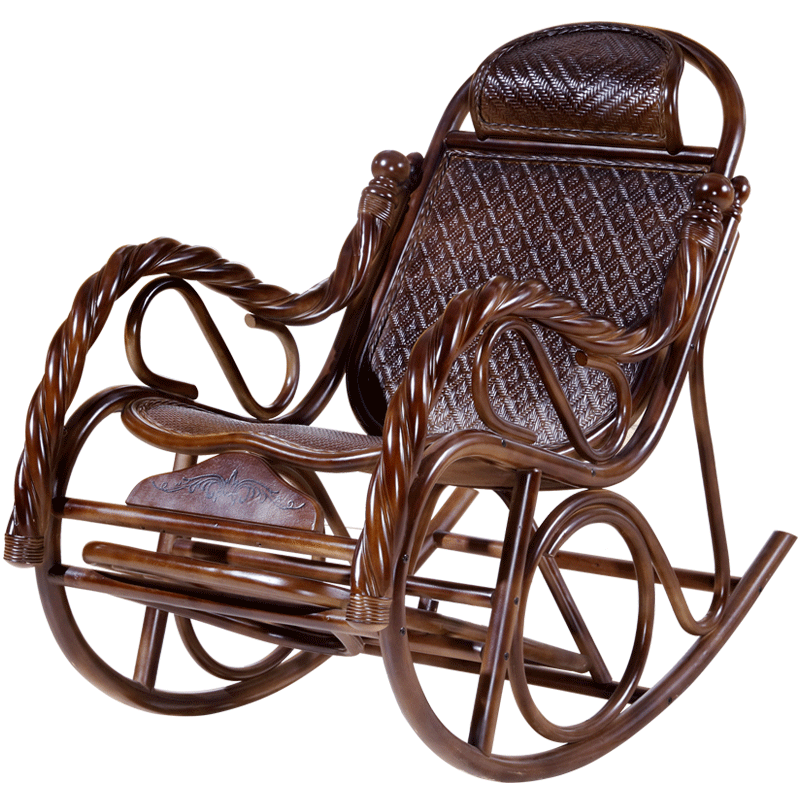 Chestnut Rocking Chair+Coffee Table Combination Large Rattan Rocking Chair Rattan Elderly Lunch Break, Nap, Leisure Reclining Chair Adult Indoor Balcony Leisure Rattan Chair