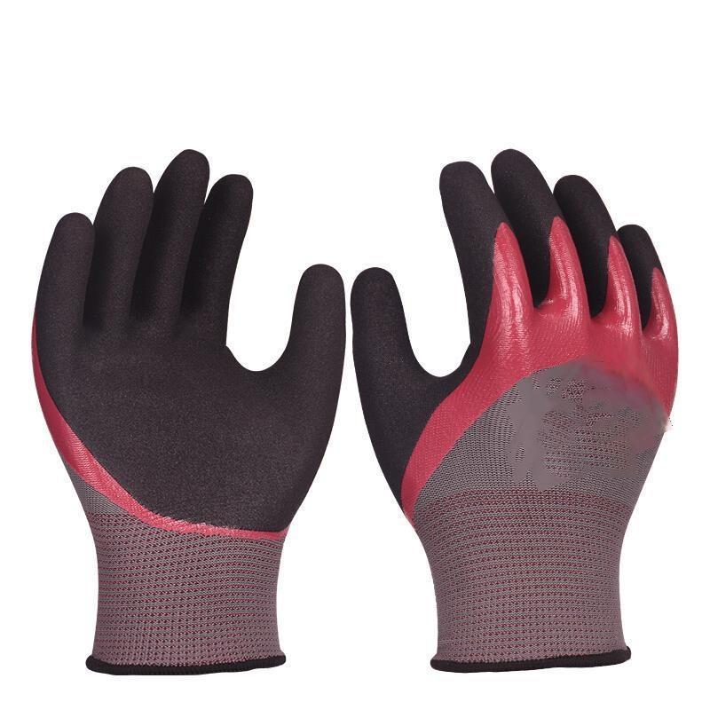 12 Pairs Of Free Size Nitrile PU Wine Red Safety Gloves Matte Coated Gloves Construction Protective Gloves