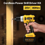 ECVV Cordless Drill Driver Kit 80Nm Torque 20V Brushless Driver 2-Variable Speed with Fast Charger 13mm Metal Chuck for Fastening and Drilling