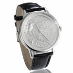 CHIYODA Men's Watch, Swiss Quartz Wrist Watch with Leather Strap, Platinum Plated with Carving Process of Map and Eagle Pattern