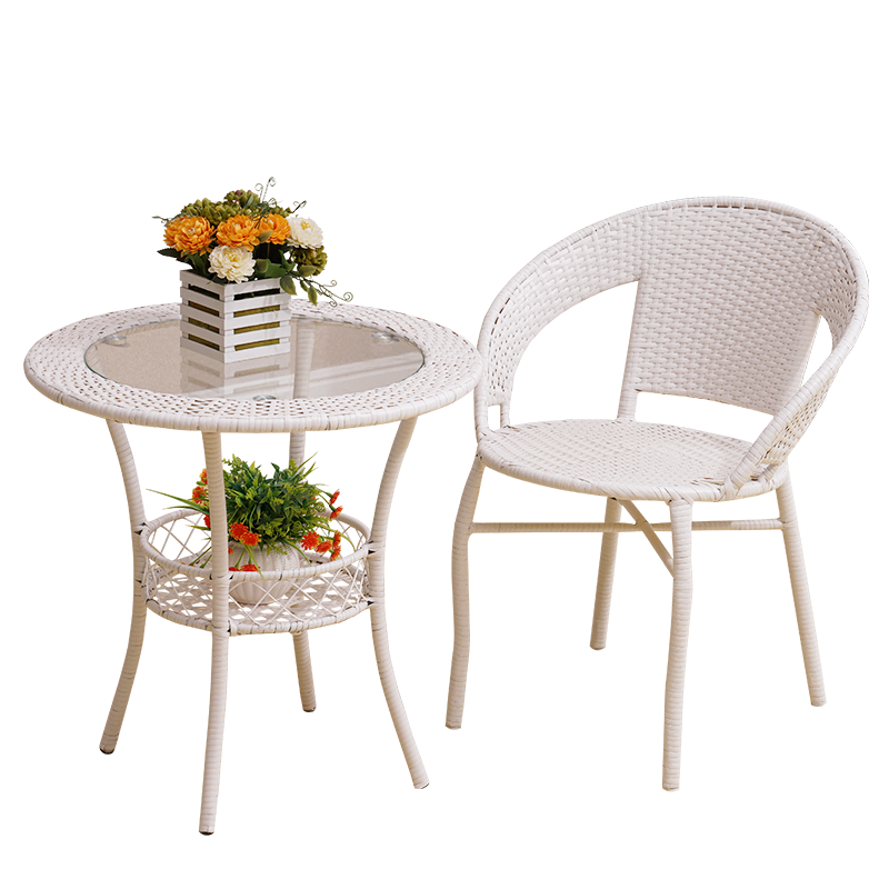 Iron Outdoor Tables And Chairs Courtyard Small Round Table Chairs Simple Leisure Tables And Chairs Combination Balcony Rattan Chairs Three Piece Set