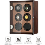 CHIYODA Watch Winder, 6 Watch Winder For Men's And Women's Automatic Watch With Six Mabuchi Motor, LCD Digital Display And High Gloss Brown