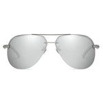NALANDA Silver Polarized Aviator Sunglasses UV400 Mirrored Lens Metal Frame, Double Bridges Mens Womens Glasses For Outdoor Travel Driving Daily Use