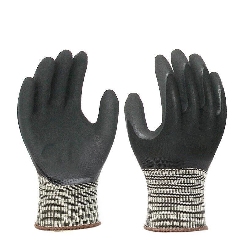 12 Pairs Of Free Size Nitrile PU Black Safety Gloves Gummed-Coated Labor Protection Gloves Breathable Construction Protective Gloves